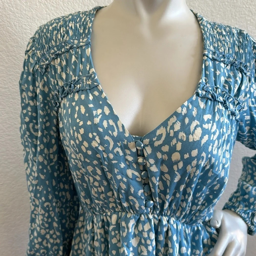 NWOT ZARA Animal Print Long Sleeve Mini Dress Blue White Sz M - Picture 6 of 9